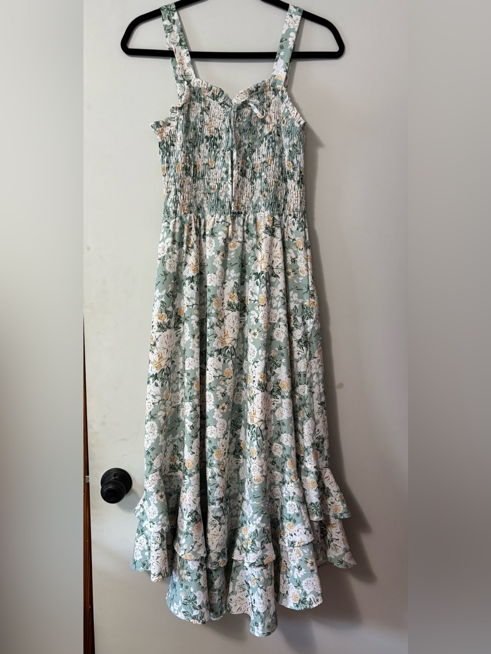 Grace Karin Floral Smocked Dress in Sage, White and Pale Yellow